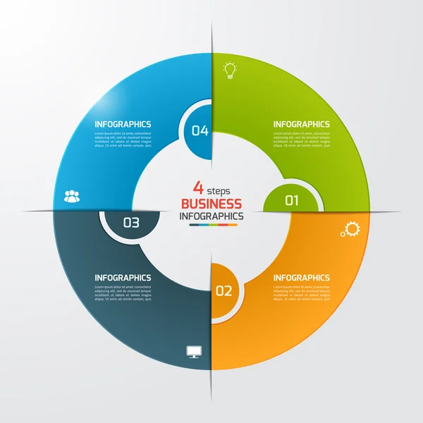 4 kroki wykres kołowy koło infografikę szablonu. Koncepcja biznesowa. — Wektor stockowy