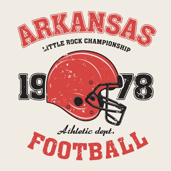 Arkansas t-shirt grafik, design, print, typografi, etikett med fotboll hjälm. Vektorillustration. — Stock vektor