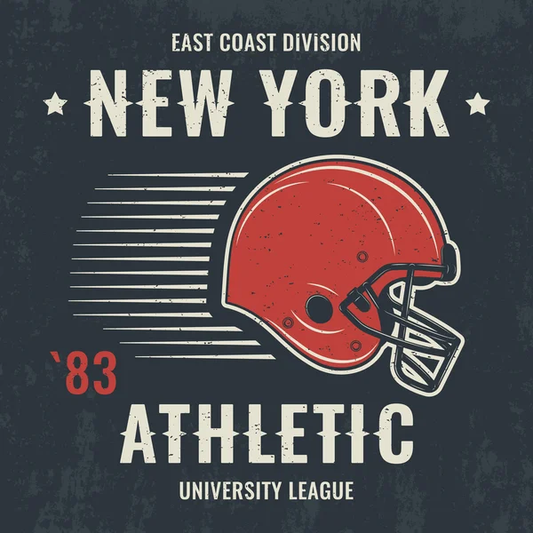 New york vintage t-shirt grafik, design, print, typografi, etikett med fotboll hjälm. Vektorillustration. — Stock vektor