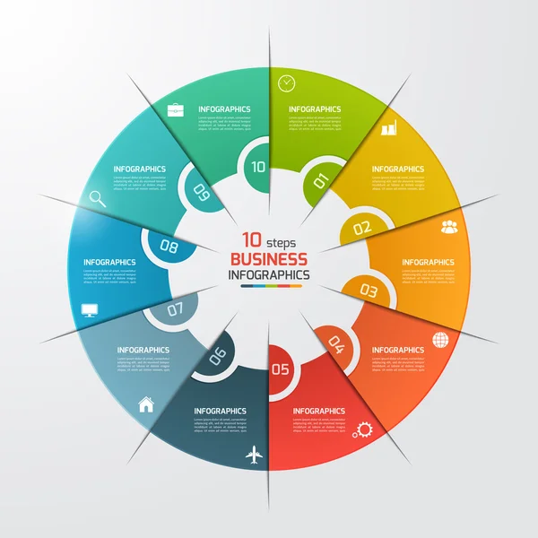 10 steg cirkeldiagram cirkel infographic mall. Affärsidé. Vektorillustration. — Stock vektor