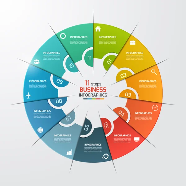 11 steg cirkeldiagram cirkel infographic mall. Affärsidé. Vektorillustration. — Stock vektor