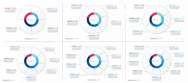 Infográfico vetorial modelos de gráfico redondo. 4 5 6 7 8 9 opções, etapas, peças —  Vetores de Stock