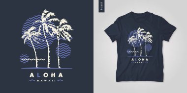 Aloha Hawaii. Tişört geometrik vektör tasarımı, poster, baskı, şablon