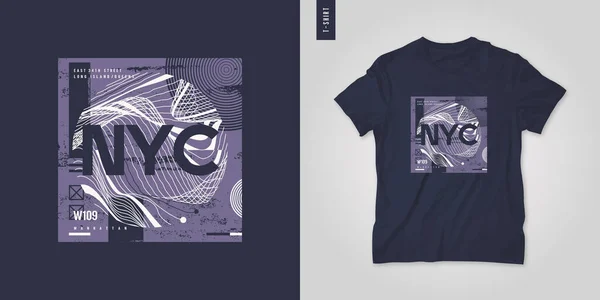 Ciudad de Nueva York. Camiseta abstracta diseño vectorial geométrico, cartel, impresión, plantilla — Vector de stock