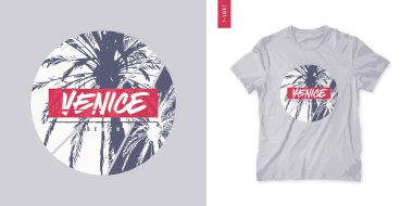 Venedik plajı. Tişört vektör tasarımı, poster, baskı, şablon
