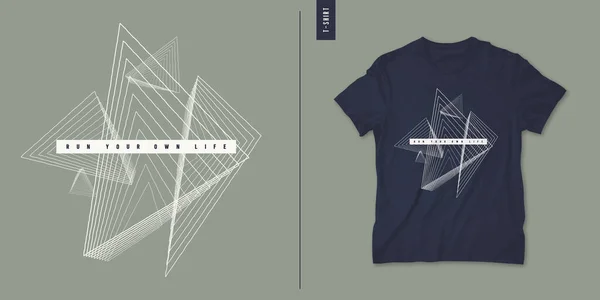 Геометрична абстрактна футболка Векторний дизайн, плакат, друк, шаблон — стоковий вектор