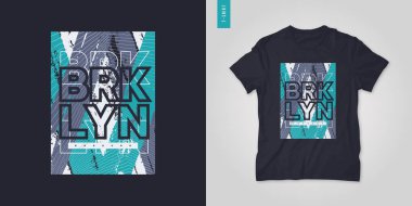 Brooklyn mi? Soyut gometrik t-shirt vektör tasarımı, grafik, yazdırma