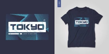 Tokyo Japonya. Soyut geometrik t-shirt vektör tasarımı, poster, baskı, şablon
