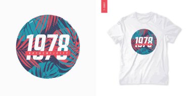 Renkli yaz tişörtü tasarımı, tropikal baskı, vektör illüstrasyonu