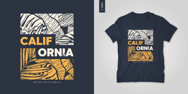 Projeto gráfico da t-shirt do verão de Califórnia, cópia tropical, ilustração do vetor —  Vetores de Stock