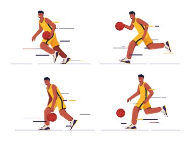 Hareket halindeki bir basketbolcunun vektör çizimleri