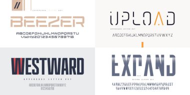 Collection of vector sans serif fonts, uppercase letter sets, alphabets
