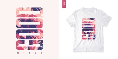 Miami grafik tee tasarımı, tipografi baskısı, vektör illüstrasyonu
