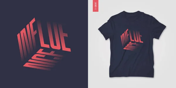 Influencia. Diseño gráfico de camiseta tridimensional para hombre, póster, tipografía. Ilustración vectorial — Vector de stock