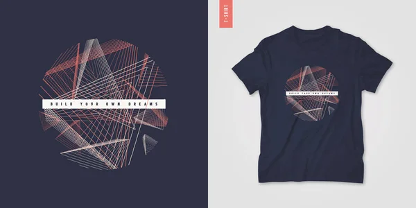 Projeto geométrico da camiseta dos homens, impressão gráfica, ilustração vetorial — Vetor de Stock