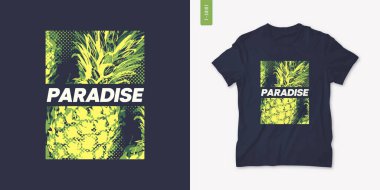 Ananas, stil baskısı, vektör illüstrasyonlu canlı grafik tişört tasarımı