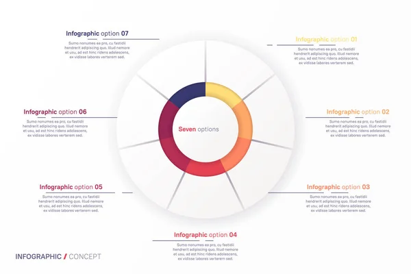 Vector ronde cirkel infografische kaart sjabloon gedeeld door zeven delen — Stockvector