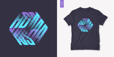 İnsanlar. Grafik mens üç boyutlu tişört tasarımı, poster, tipografi. Vektör illüstrasyonu