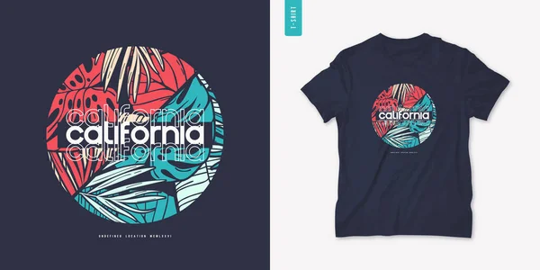 Projeto gráfico da t-shirt do verão de Califórnia, cópia tropical, ilustração do vetor —  Vetores de Stock