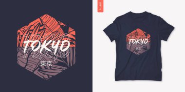 Tokyo Japonya yaz grafikli tişört tasarımı, tropikal baskı, vektör illüstrasyonu