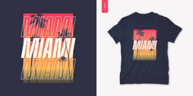 Miami Florida grafik tişört tasarımı Palm tress, yaz retro baskısı, vektör illüstrasyonu