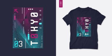 Tokyo mu? Streetwear grafik tişört tasarımı, teknoloji baskısı, vektör illüstrasyonu