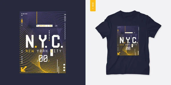 Naar New York. Streetwear grafisch t-shirt ontwerp, technologie print, vector illustratie — Stockvector