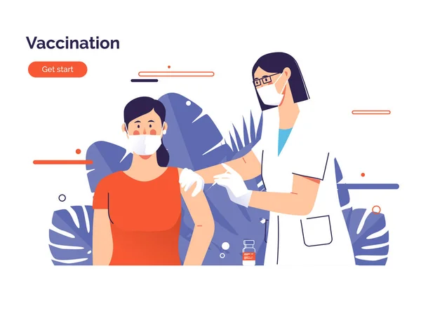 Ilustración vectorial que muestra a una doctora vacunando a una paciente contra el coronavirus — Archivo Imágenes Vectoriales