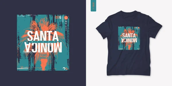 Santa Monica strand vektor grafisk t-shirt design, affisch, tryck — Stock vektor