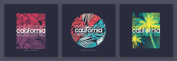 Set di disegni di t-shirt grafiche California, illustrazioni vettoriali — Vettoriale Stock