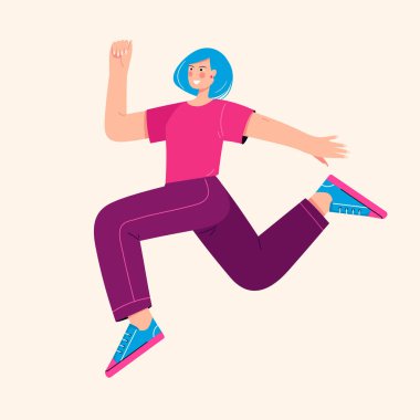 Havaya atlayan ve eğlenen genç ve mutlu bir kadının temsili.