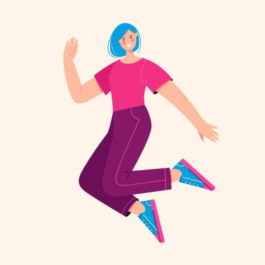 Havaya atlayan ve eğlenen genç ve mutlu bir kadının temsili.