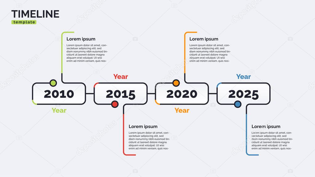 Vector timeline minimal infographic concept template with four periods of time. Editable stroke