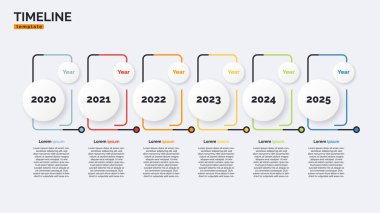 Vektör zaman çizelgesi, altı periyotluk minimum bilgi konsepti şablonu. Düzenlenebilir vuruş