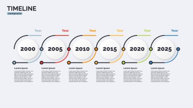 Vektör zaman çizelgesi, altı periyotluk minimum bilgi konsepti şablonu. Düzenlenebilir vuruş
