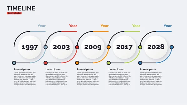 Векторна часова лінія мінімальний шаблон інфографіки з п'ятьма періодами часу. Відредагований хід — стоковий вектор