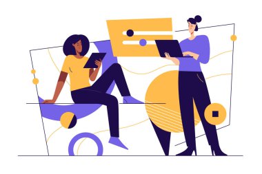 Medya, teknoloji ve iletişim konularında modernleşmemiş düz stil vektör çizimi. Düzenlenebilir vuruş