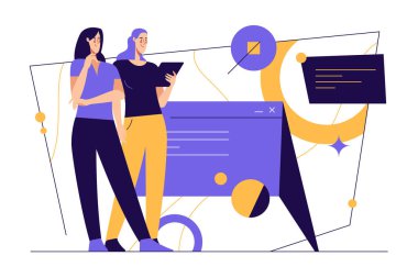 Medya, teknoloji ve iletişim konularında modernleşmemiş düz stil vektör çizimi. Düzenlenebilir vuruş