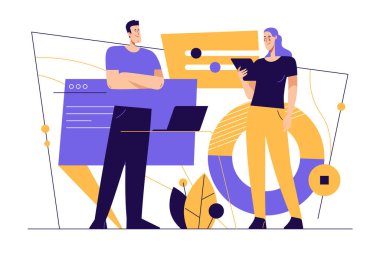 Medya, teknoloji ve iletişim konularında modernleşmemiş düz stil vektör çizimi. Düzenlenebilir vuruş