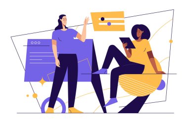 Medya, teknoloji ve iletişim konularında modernleşmemiş düz stil vektör çizimi. Düzenlenebilir vuruş