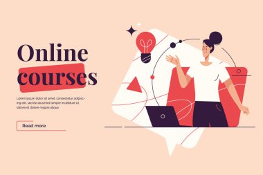 Çevrimiçi kurslar ve uzaktan öğrenme konularında düz stil vektör çizimi. Düzenlenebilir vuruş
