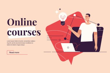 Çevrimiçi kurslar ve uzaktan öğrenme konularında düz stil vektör çizimi. Düzenlenebilir vuruş