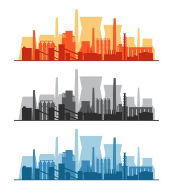 Endüstriyel enerji santrali, rafineri, fabrikaları ve fabrika ile afiş kümesi