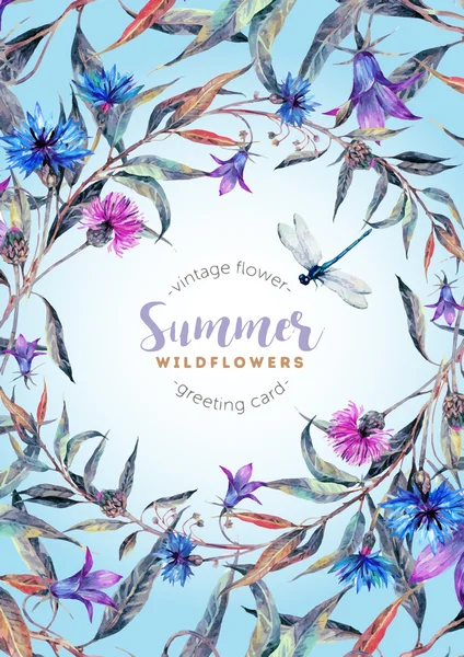 Hand drawn watercolor wildflower wreath — Stock Illustration Hand drawn watercolor wildflower wreath Stock Illustration