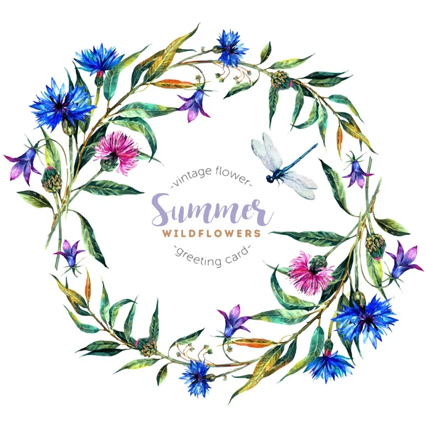 Hand drawn watercolor wildflower wreath — Stock Illustration Hand drawn watercolor wildflower wreath Stock Vector