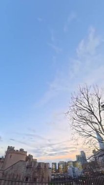 İngiltere 'nin başkenti Londra' nın merkezindeki caddelerde şehir gezintisi. 20 Ocak 2026, Soğuk ve kısmen Bulutlu ve kısmen güneşli bir günde Araba Bağlı Kamera Dikey Görüntüsü Yakalandı.