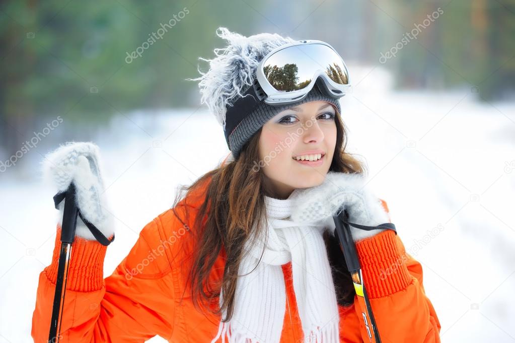 Girl in skier in bright clothes