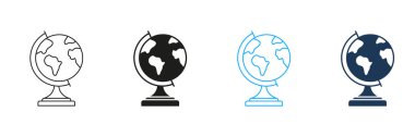 Globe Line And Solid Icon Set. Global Education, Geography Learning, And World Exploration Symbol Collection. Classroom And Travel Planning Tool. Isolated Vector Illustration.