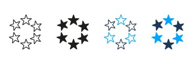 Circle Of Stars Line And Solid Icon Set. Unity, Collaboration, And Teamwork Symbol Collection. Represents Community And Partnership. Isolated Vector Illustration.
