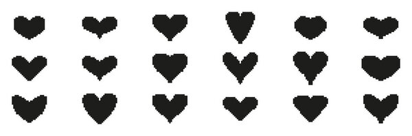 Pixelated Heart Icon Set. Retro Gaming Love Symbol Collection. Isolated Vector Illustration.